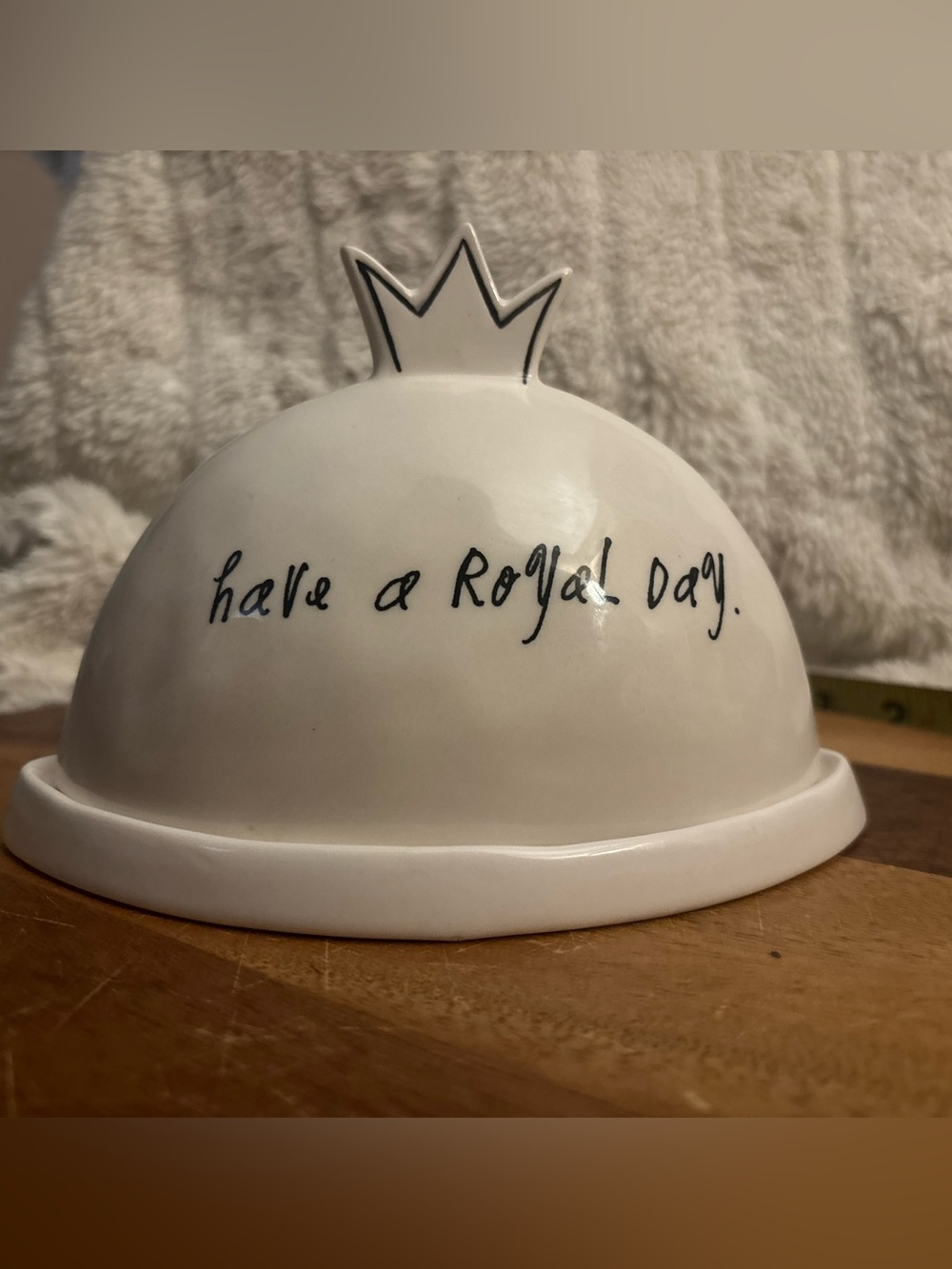 Rae Dunn Artisan Pottery 'have a royal day' Crown Butter Dish Cheese Plate